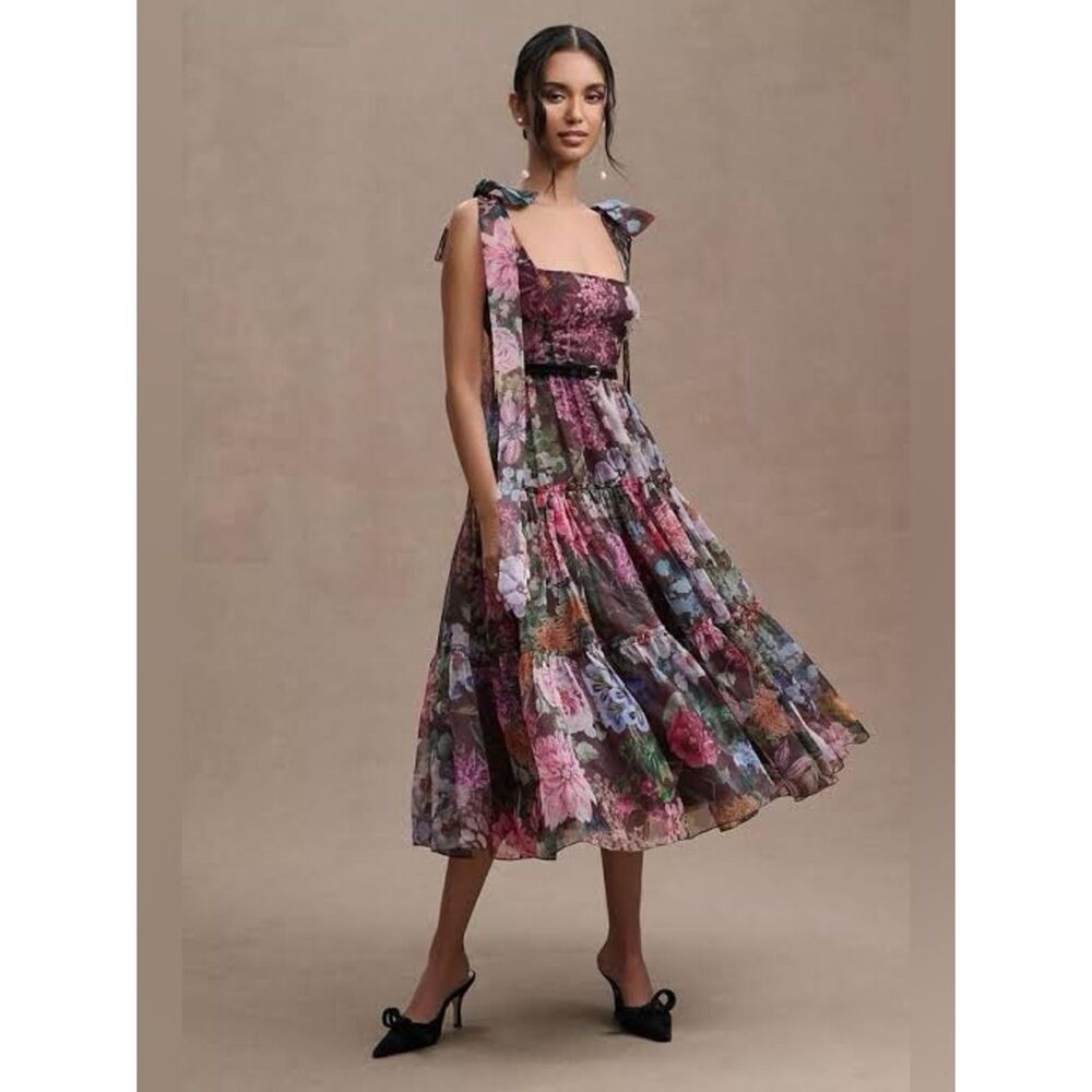 New Anthropologie BHLDN Isabella Tiered Square-Neck A-Line Midi Dress Sise 16W - Picture 1 of 5